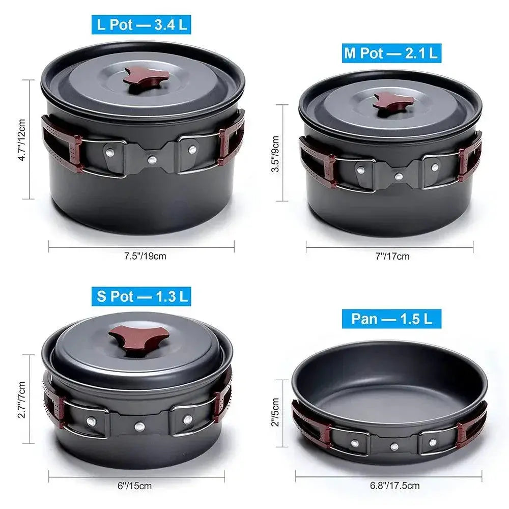 Lightweight Nonstick Camping Cookware Set 14 In 1 Pans