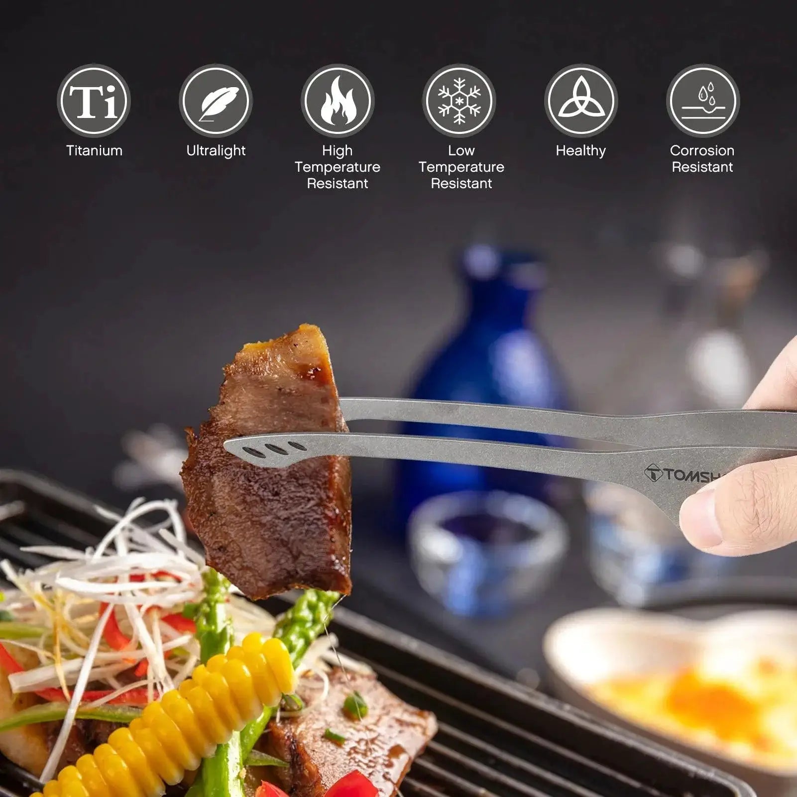 Lightweight Titanium BBQ Grill Tongs For Outdoor Cooking