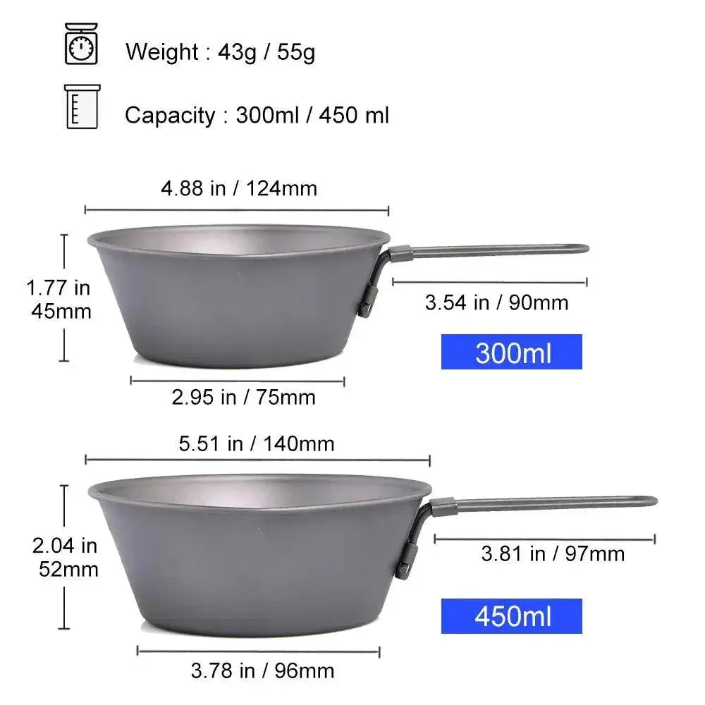 Lightweight Titanium Camping Bowl With Foldable Handle