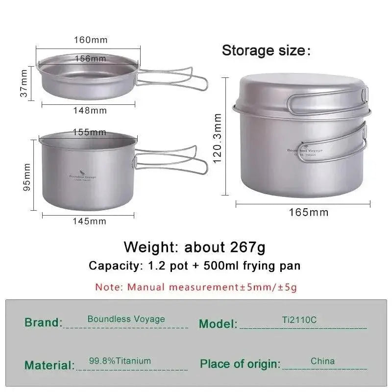 Camping Cookware Set Lightweight Titanium Folding Handles