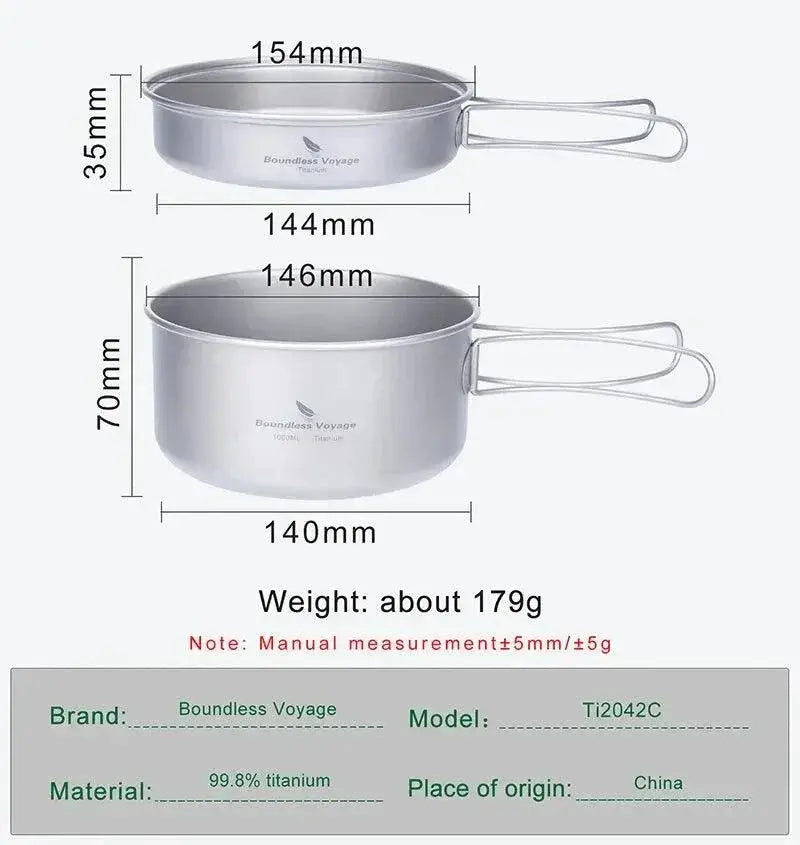 Camping Cookware Set Lightweight Titanium Folding Handles