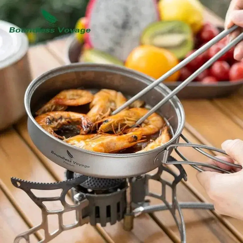 Camping Cookware Set Lightweight Titanium Folding Handles