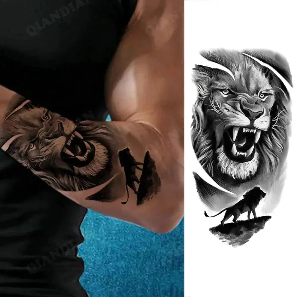 Lion Men Waterproof Clock Tattoo Sticker Easy To Use