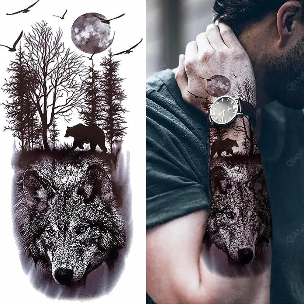 Lion Men Waterproof Clock Tattoo Sticker Easy To Use