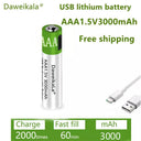 Lithium AAA Battery USB Rechargeable for Toy Keyboard Use