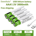 Lithium AAA Battery USB Rechargeable for Toy Keyboard Use