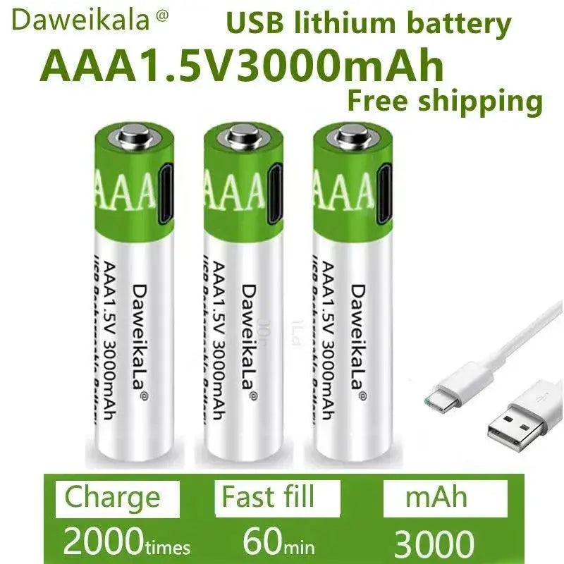 Lithium AAA Battery USB Rechargeable for Toy Keyboard Use