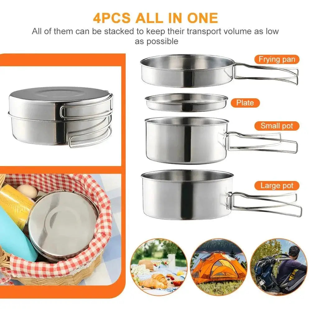 LIXADA Stainless Steel Camping Cookware Set Outdoor Cooking