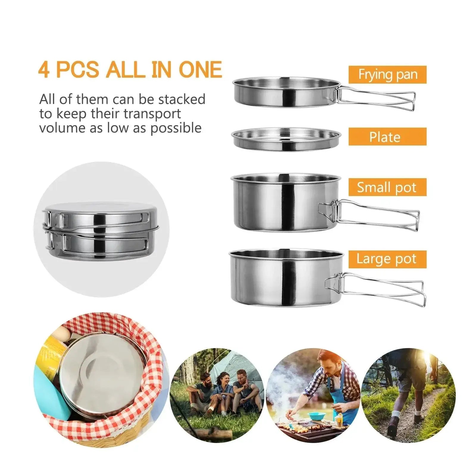 LIXADA Stainless Steel Camping Cookware Set Outdoor Cooking