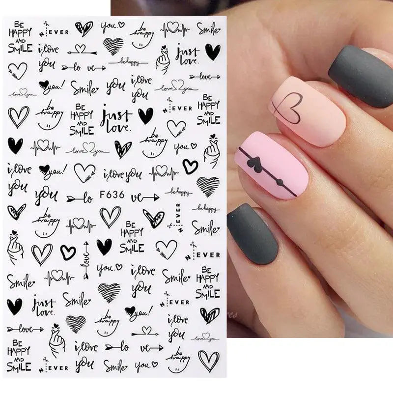 Love Letters and Flowers 3D Nail Decal Set Sultry Design