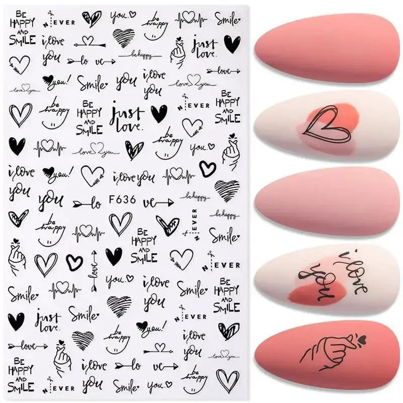 Love Letters and Flowers 3D Nail Decal Set Sultry Design
