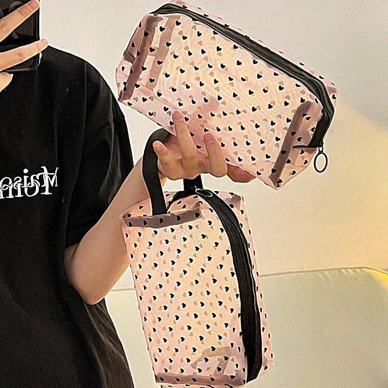 Love Print Mesh Cosmetic Bag Stylish Organizer For Women