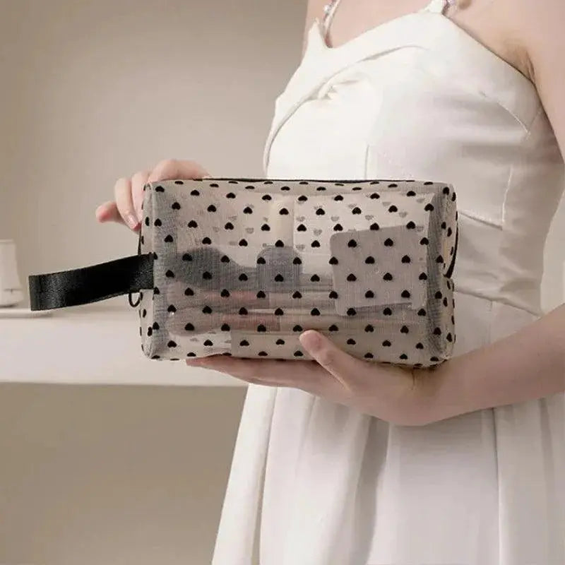 Love Print Mesh Cosmetic Bag Stylish Organizer For Women