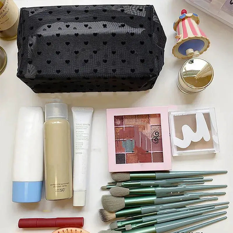 Love Print Mesh Cosmetic Bag Stylish Organizer For Women