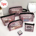 Love Print Mesh Cosmetic Bag: Stylish Organizer for Women