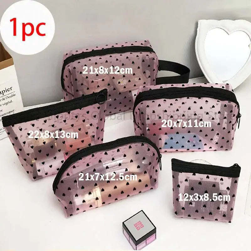Love Print Mesh Cosmetic Bag Stylish Organizer For Women