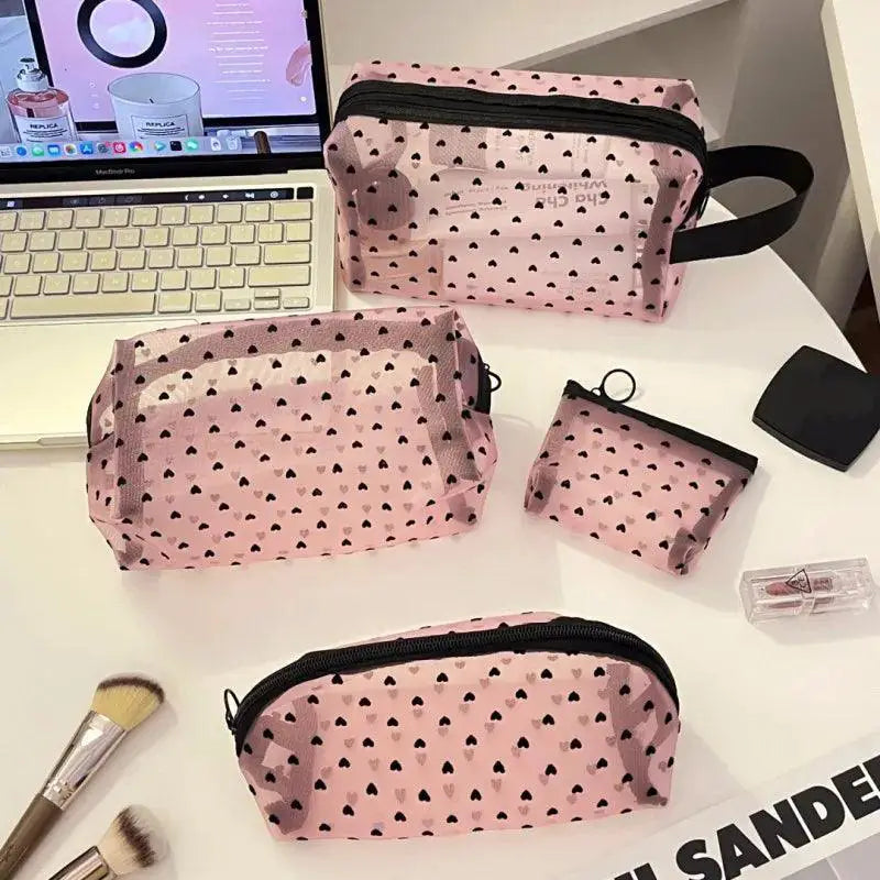 Love Print Mesh Cosmetic Bag Stylish Organizer For Women