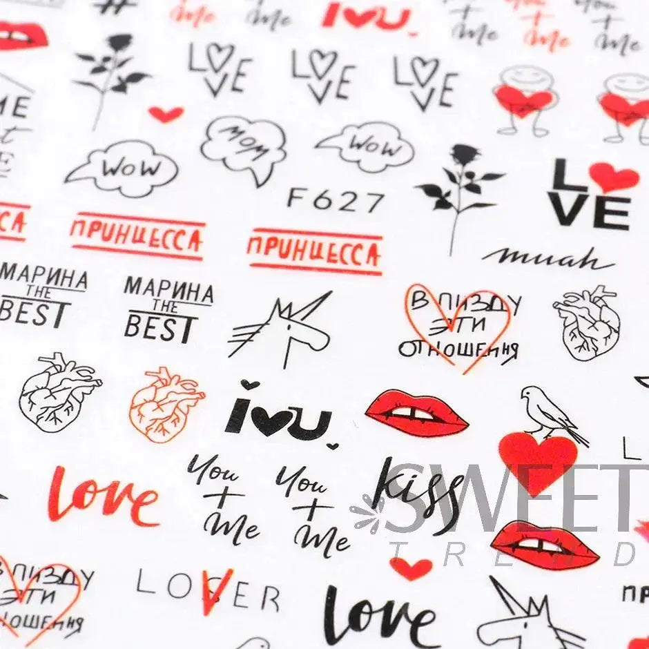 Love Story 3D Nail Stickers Romantic Valentines Manicure Kit