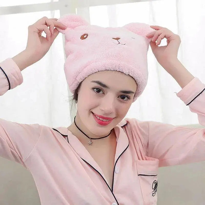 Lovely Bear Microfiber Hair Drying Cap Quick Dry Accessory