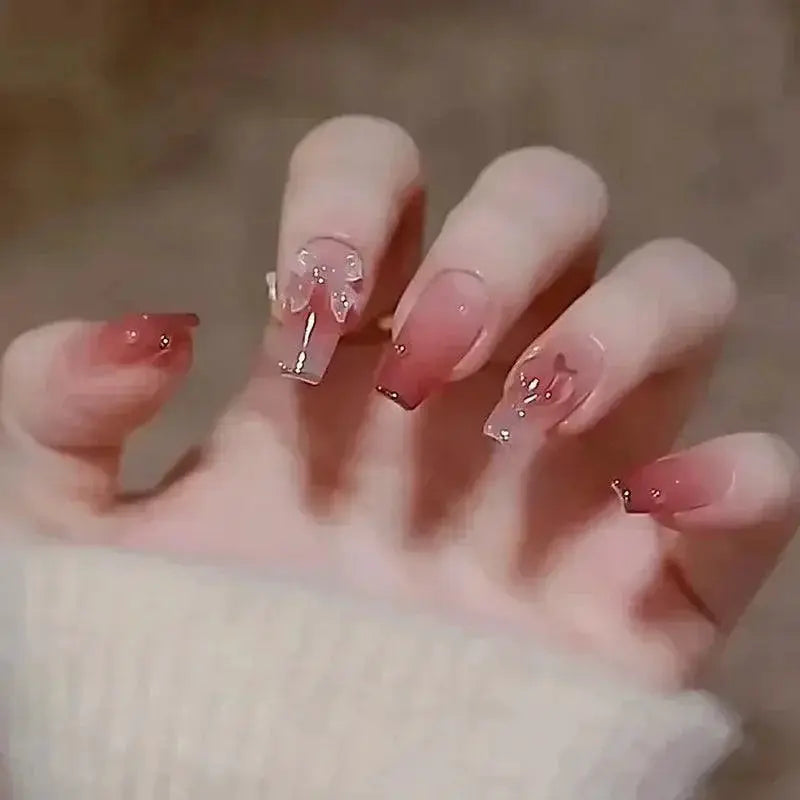Lovely Butterfly Pink Nail Extensions Set Chic Press On Tips