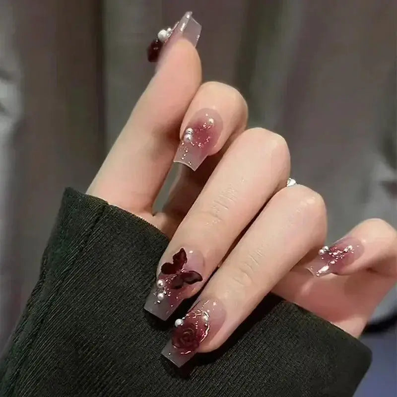 Lovely Butterfly Pink Nail Extensions Set Chic Press On Tips