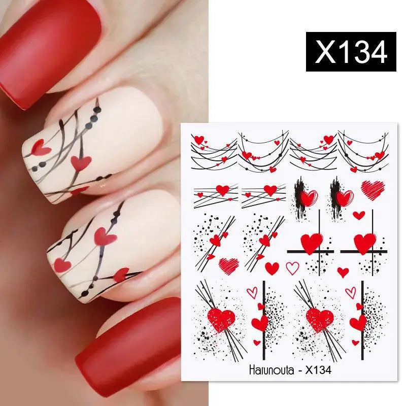 Lovely Heart And Floral Water Nail Stickers For Nail Art