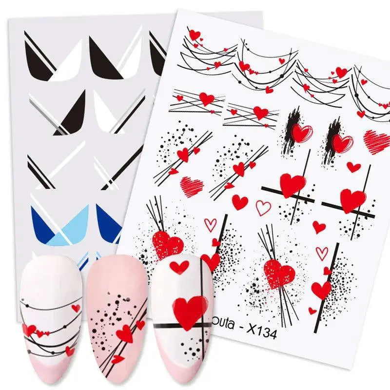 Lovely Heart And Floral Water Nail Stickers For Nail Art