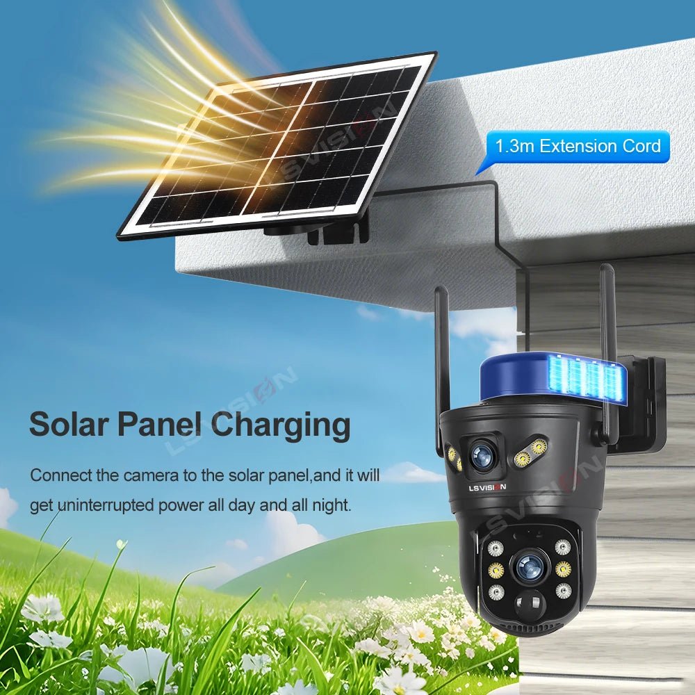 LS Vision 4G WiFi Outdoor Solar Camera - 8MP Dual Lens Night Vision WaterproofCCTV