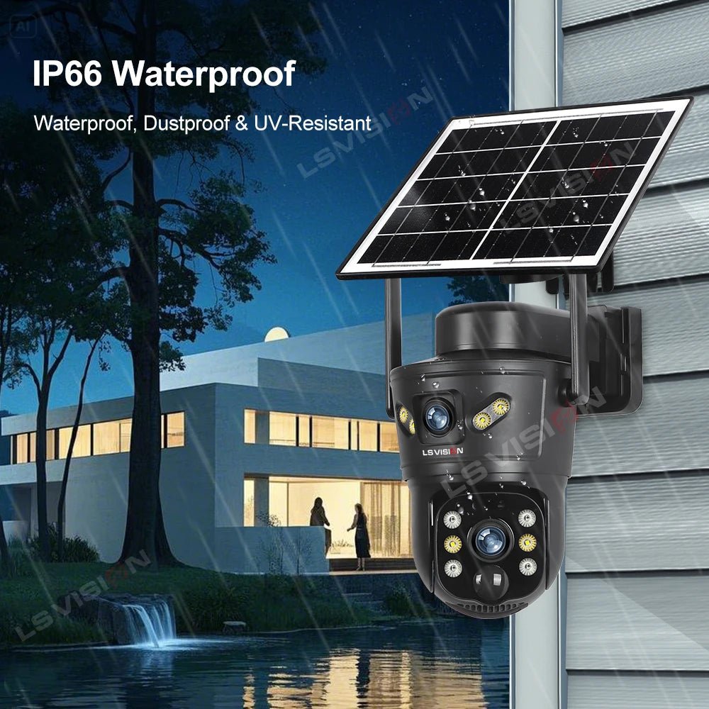 LS Vision 4G WiFi Outdoor Solar Camera - 8MP Dual Lens Night Vision WaterproofCCTV