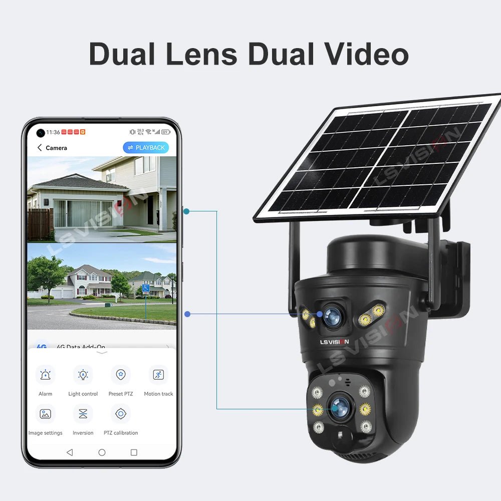 LS Vision 4G WiFi Outdoor Solar Camera - 8MP Dual Lens Night Vision WaterproofCCTV