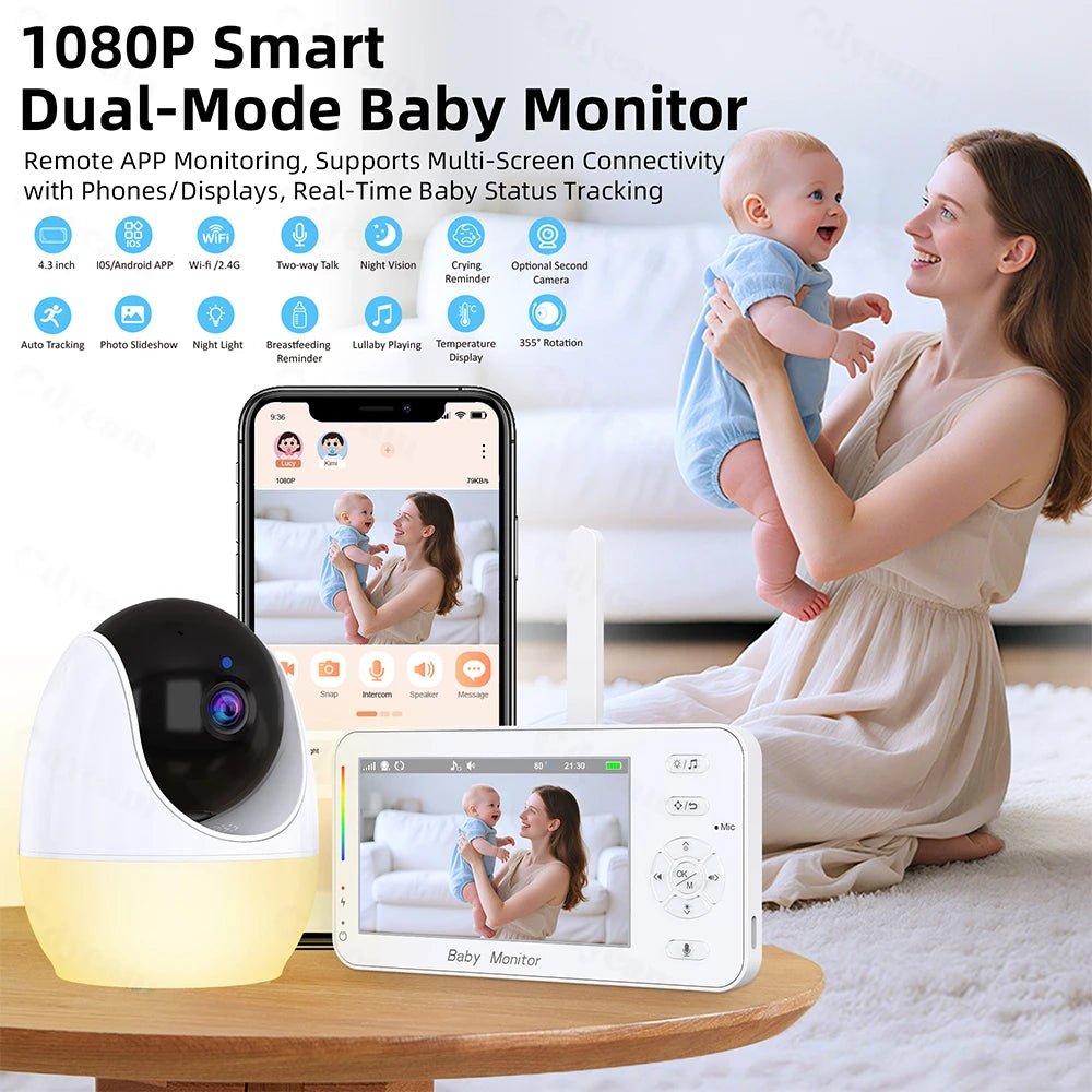 LullaGuard 1080P HD WiFi Baby Monitor - 4.3in Displays VOX Night Vision Lullabies