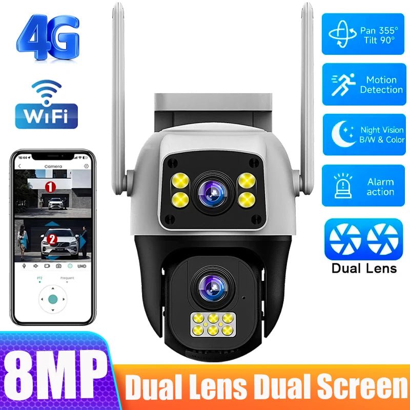 LumenGuard 8MP Dual Lens 4G Outdoor Camera PTZ Surveillance With AI Detection HD