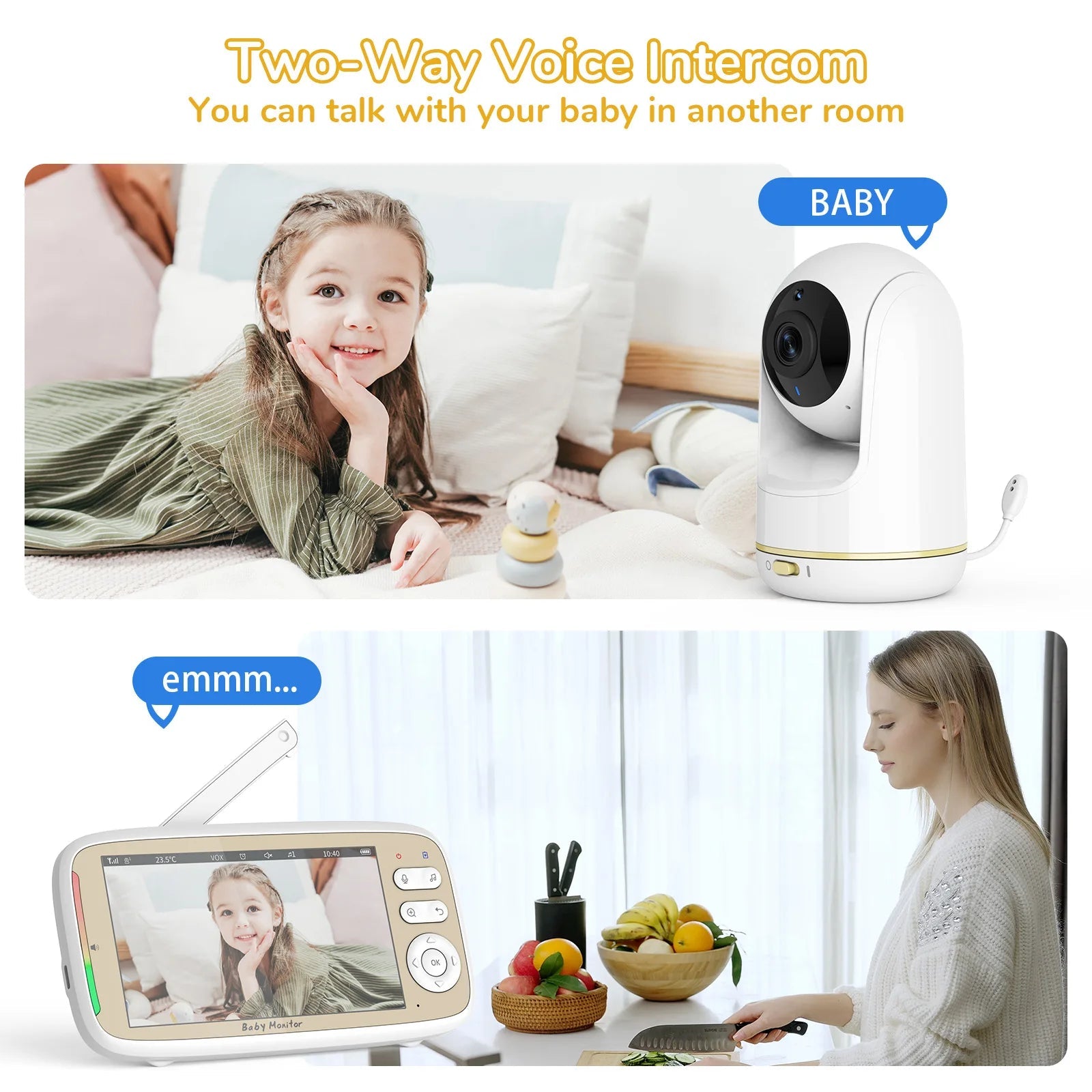 LumiBaby 5Inch Baby Monitor 3x Zoom PTZ Cam App And Dual Control - Night Vision.