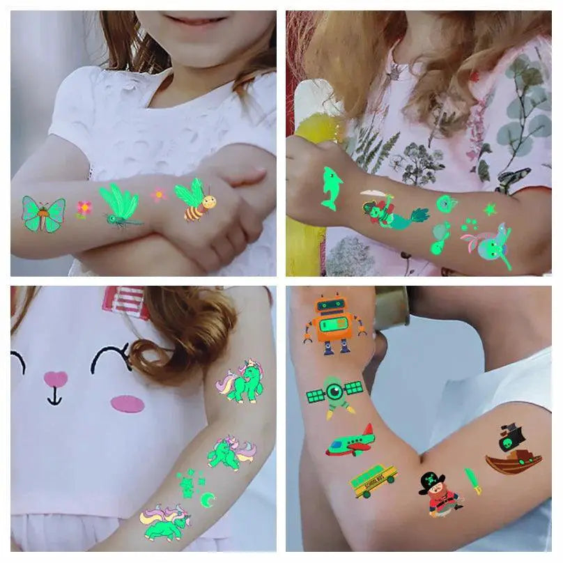 Luminous Glow Tattoo Set Dinosaur Pirate Unicorn Mermaid