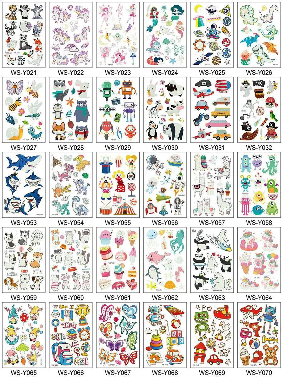 Luminous Glow Tattoo Set Dinosaur Pirate Unicorn Mermaid