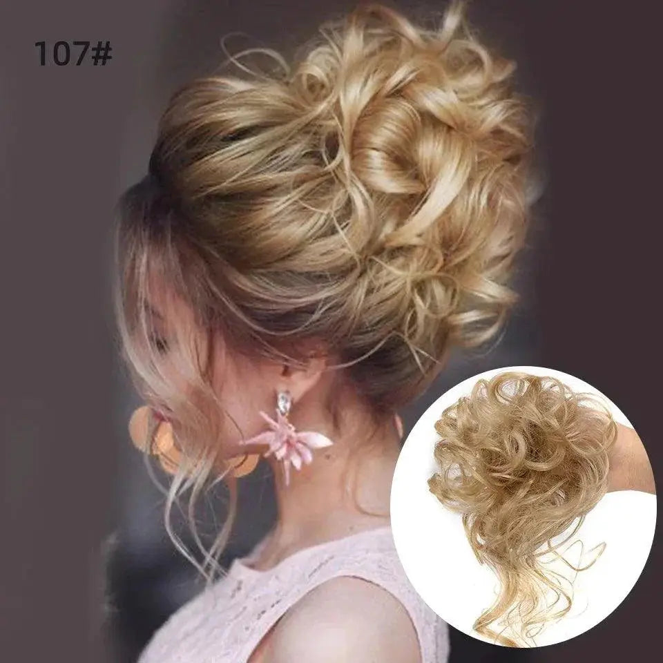 LUPU Curly Synthetic Hair Bun Chignon Scrunchy for Women