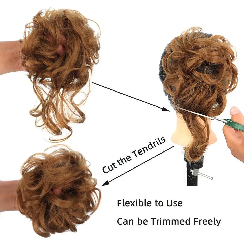LUPU Curly Synthetic Hair Bun Chignon Scrunchy for Women