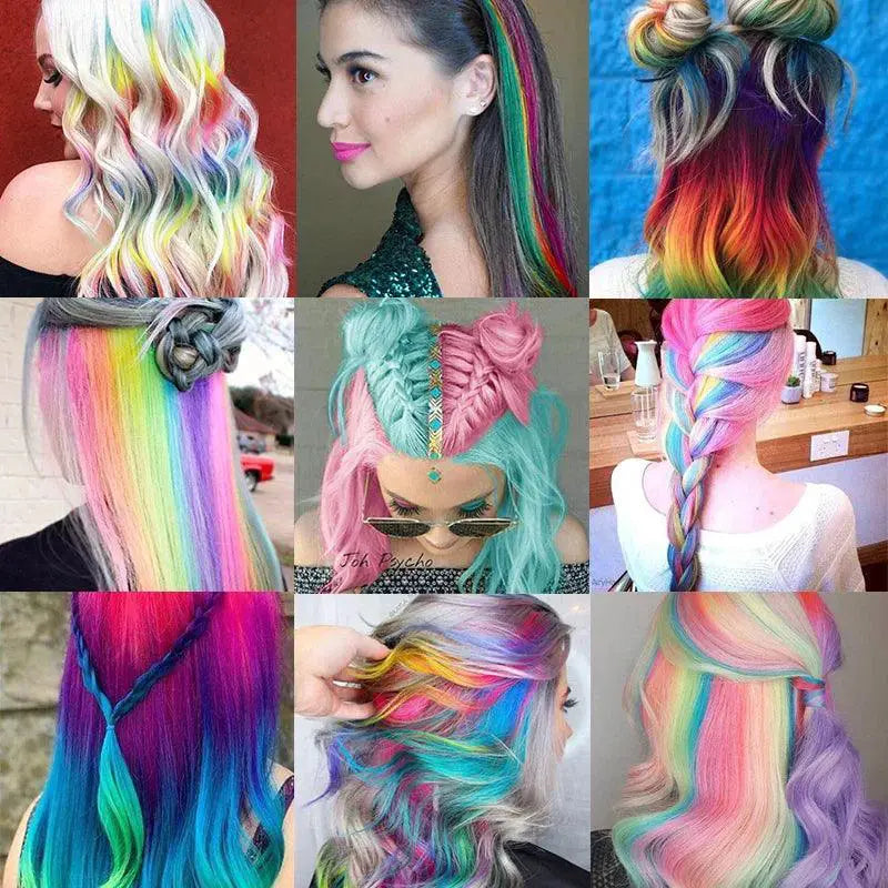 LUPU Rainbow Hair Extensions Vibrant Highlights 22 Inch