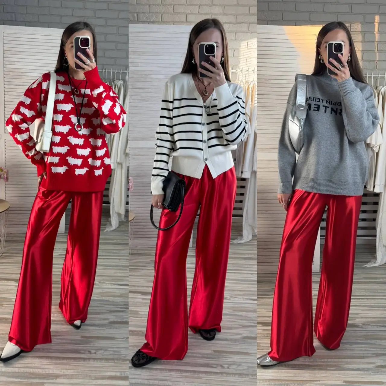 LuxeSatin Satin Wide Leg Pants - Comfortable High Waist Full Length Draped Flowy