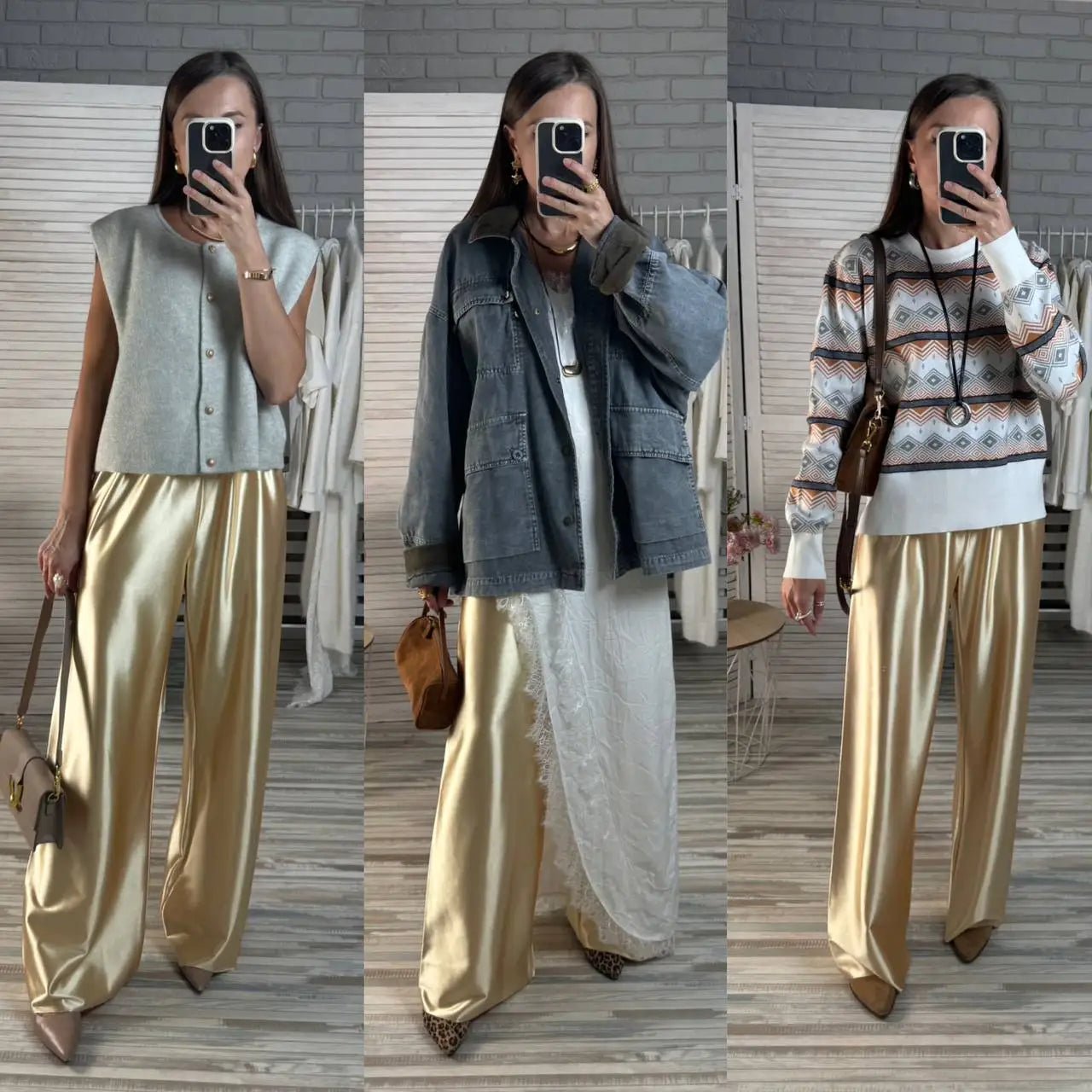 LuxeSatin Satin Wide Leg Pants - Comfortable High Waist Full Length Draped Flowy
