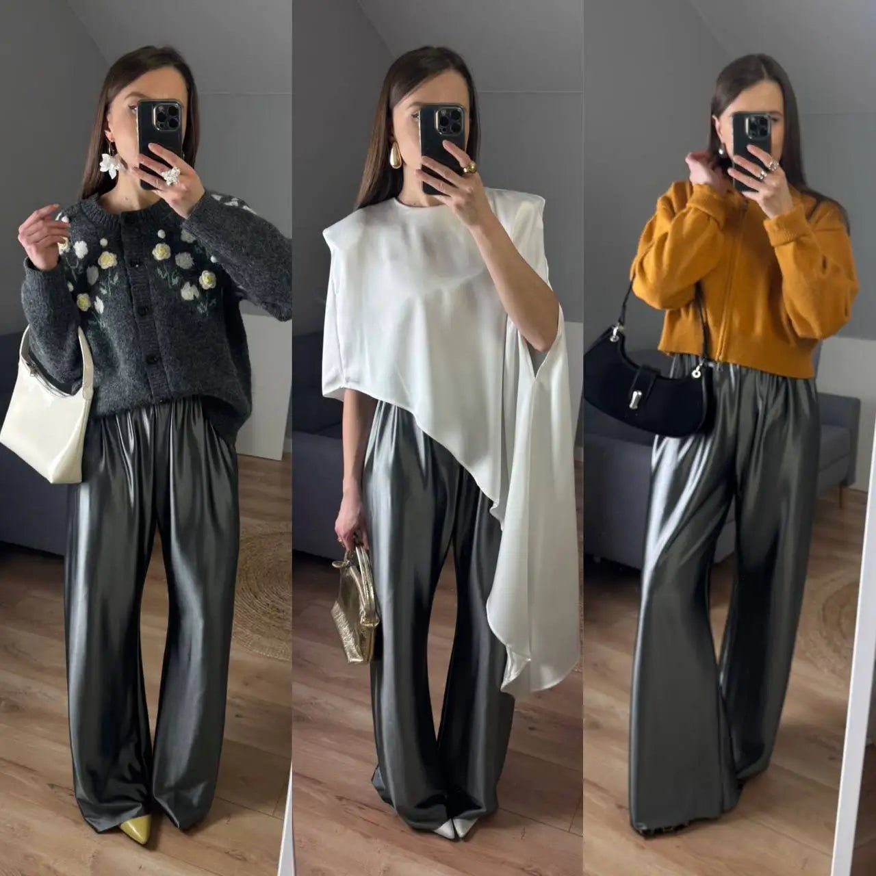 LuxeSatin Satin Wide Leg Pants - Comfortable High Waist Full Length Draped Flowy