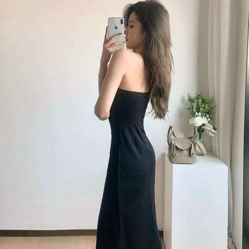 Luxurious One Shoulder Black Dress Goddess Style Chic