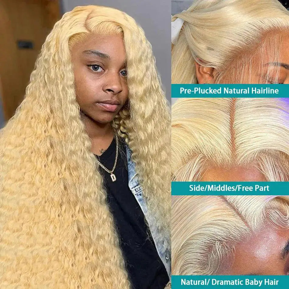 Luxury 250 Density Honey Blonde Deep Wave Lace Wig 40 Inch