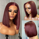 Luxury Burgundy Bob Lace Front Human Hair Wig 8-16 Inch