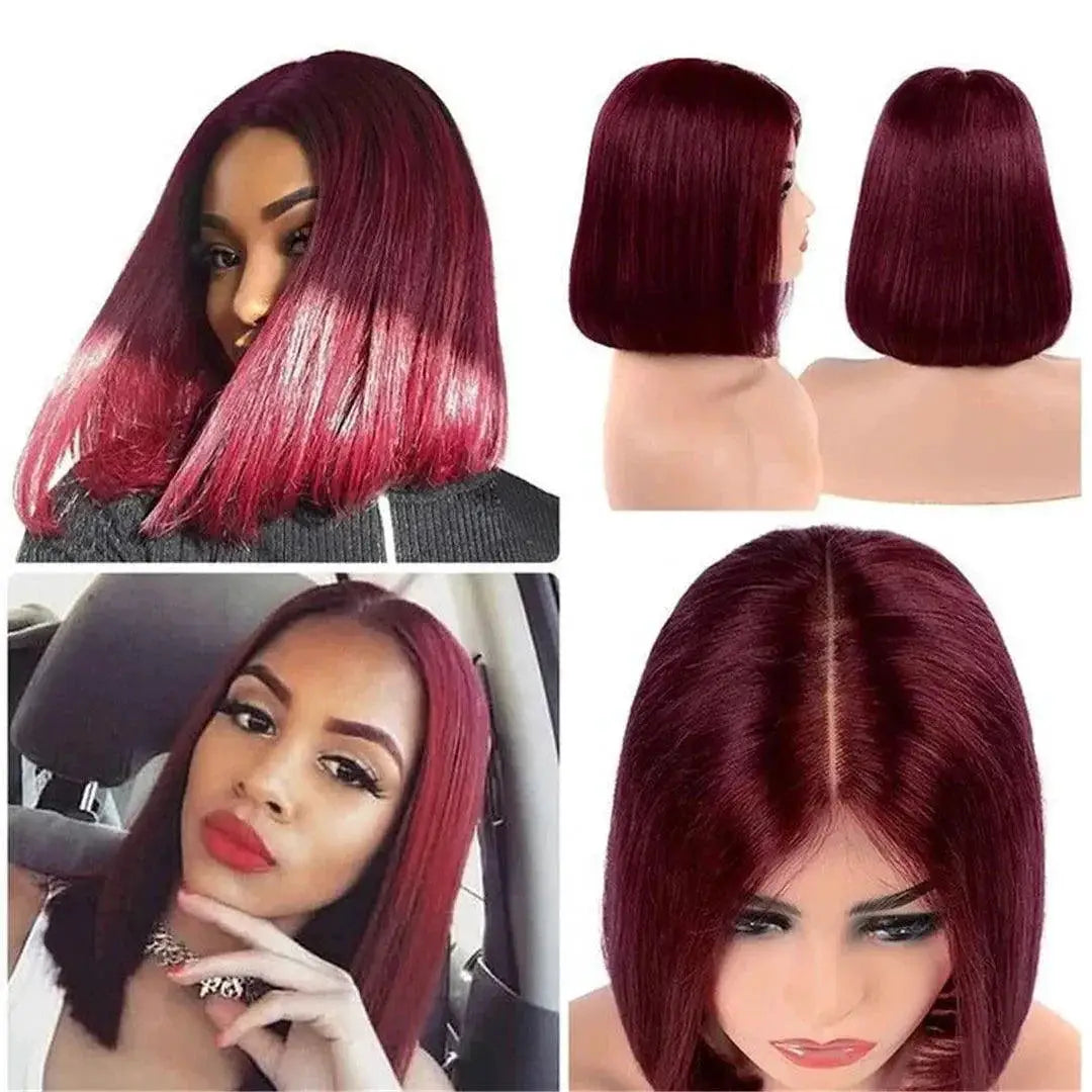 Luxury Burgundy Bob Lace Front Human Hair Wig 8 To 16 Inch