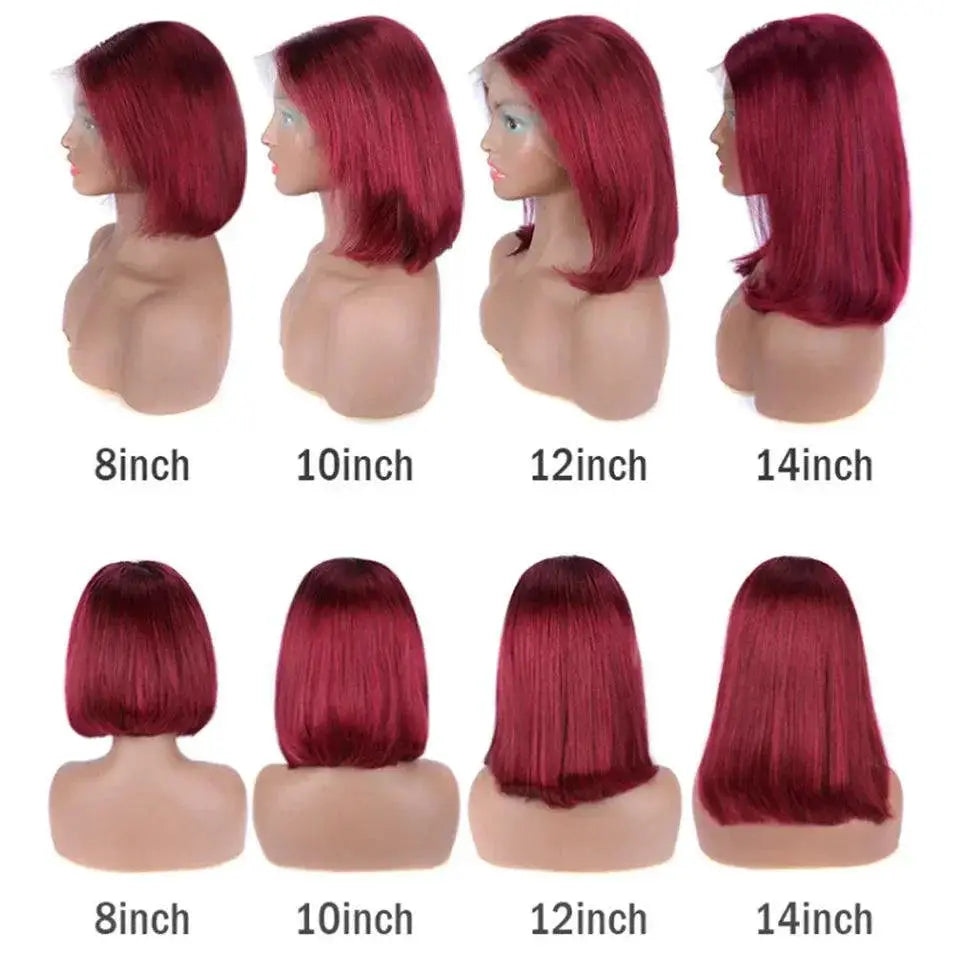 Luxury Burgundy Bob Lace Front Human Hair Wig 8 To 16 Inch