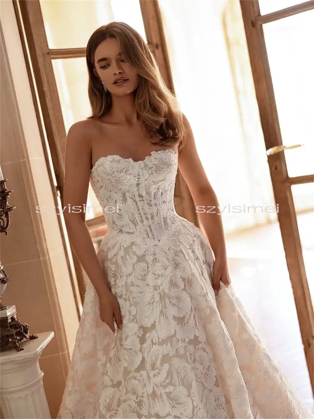 Luxury Full Lace Aline Glam Wedding Dress Backless Sleeveless Customizable Gown