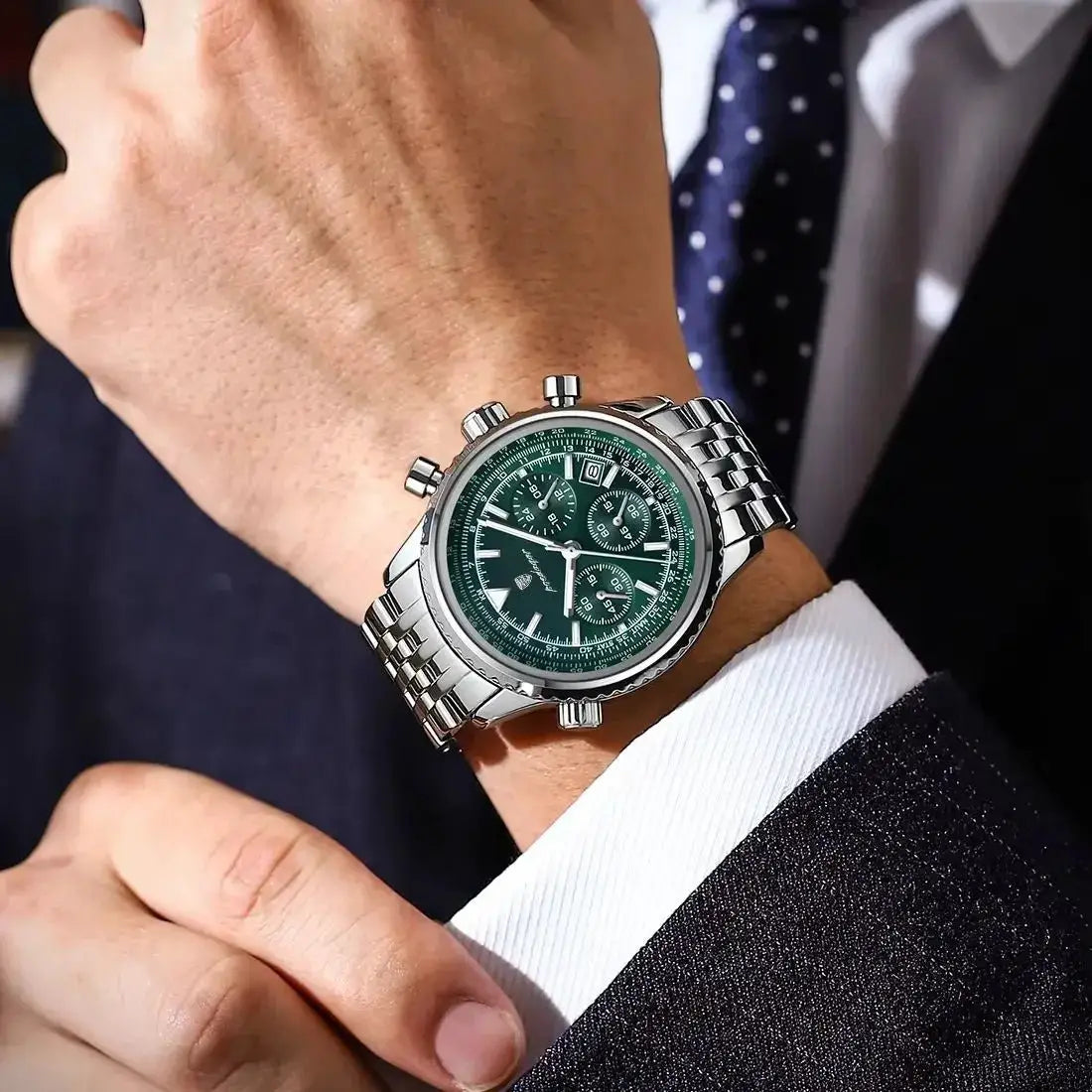 Luxury Mens Chronograph Stainless Steel Watch Date Luminous Waterproof - OurLum.com