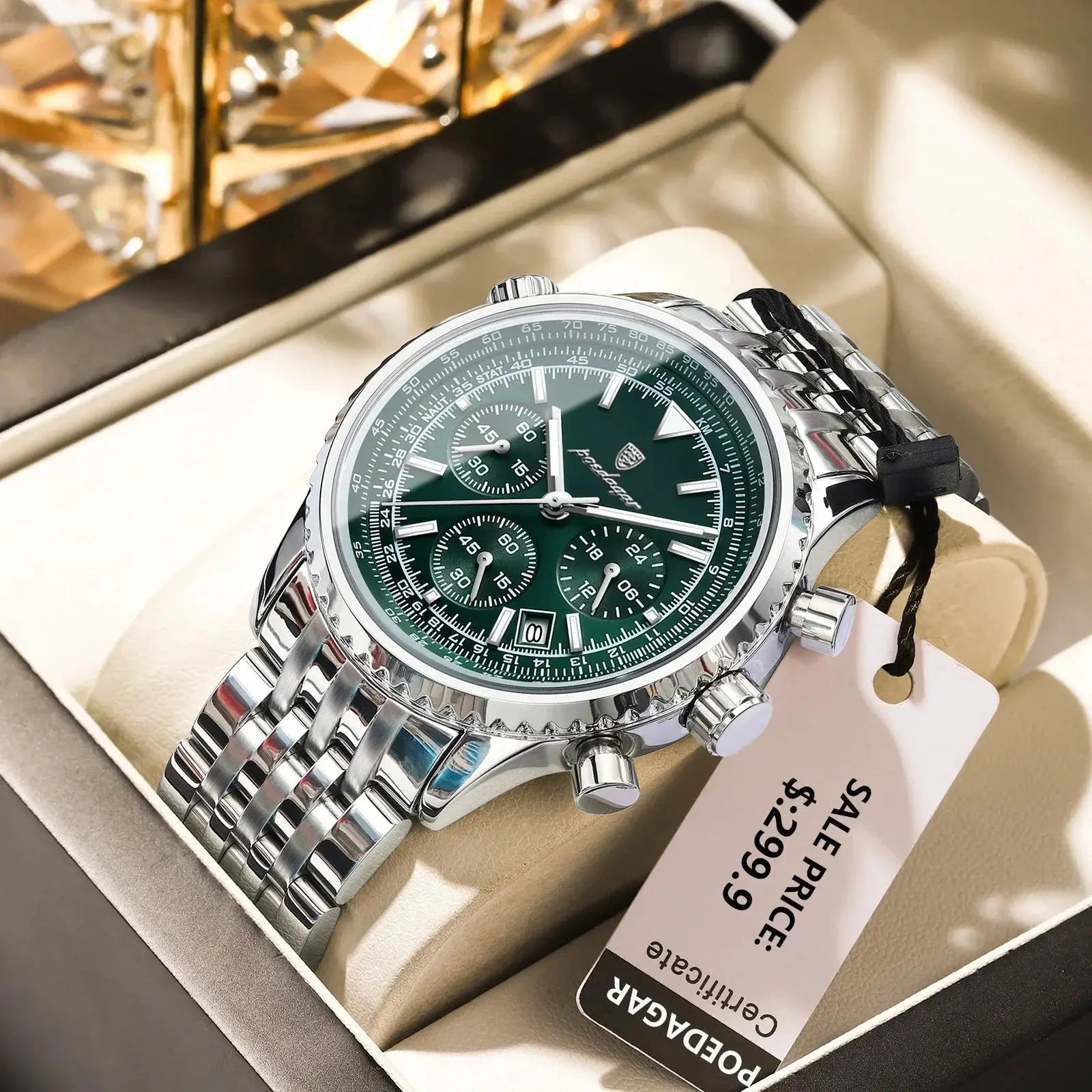 Luxury Mens Chronograph Stainless Steel Watch Date Luminous Waterproof - OurLum.com