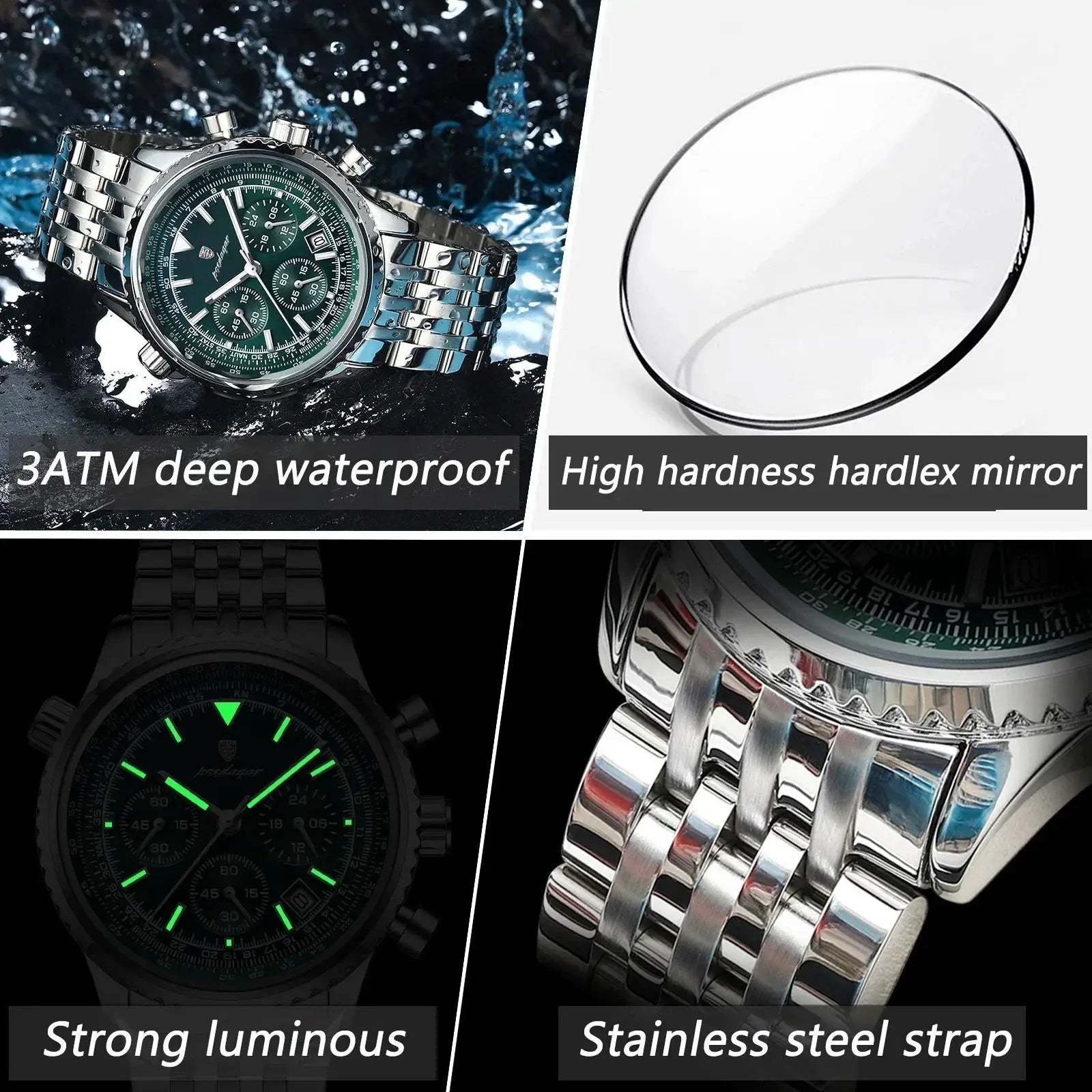 Luxury Mens Chronograph Stainless Steel Watch Date Luminous Waterproof - OurLum.com